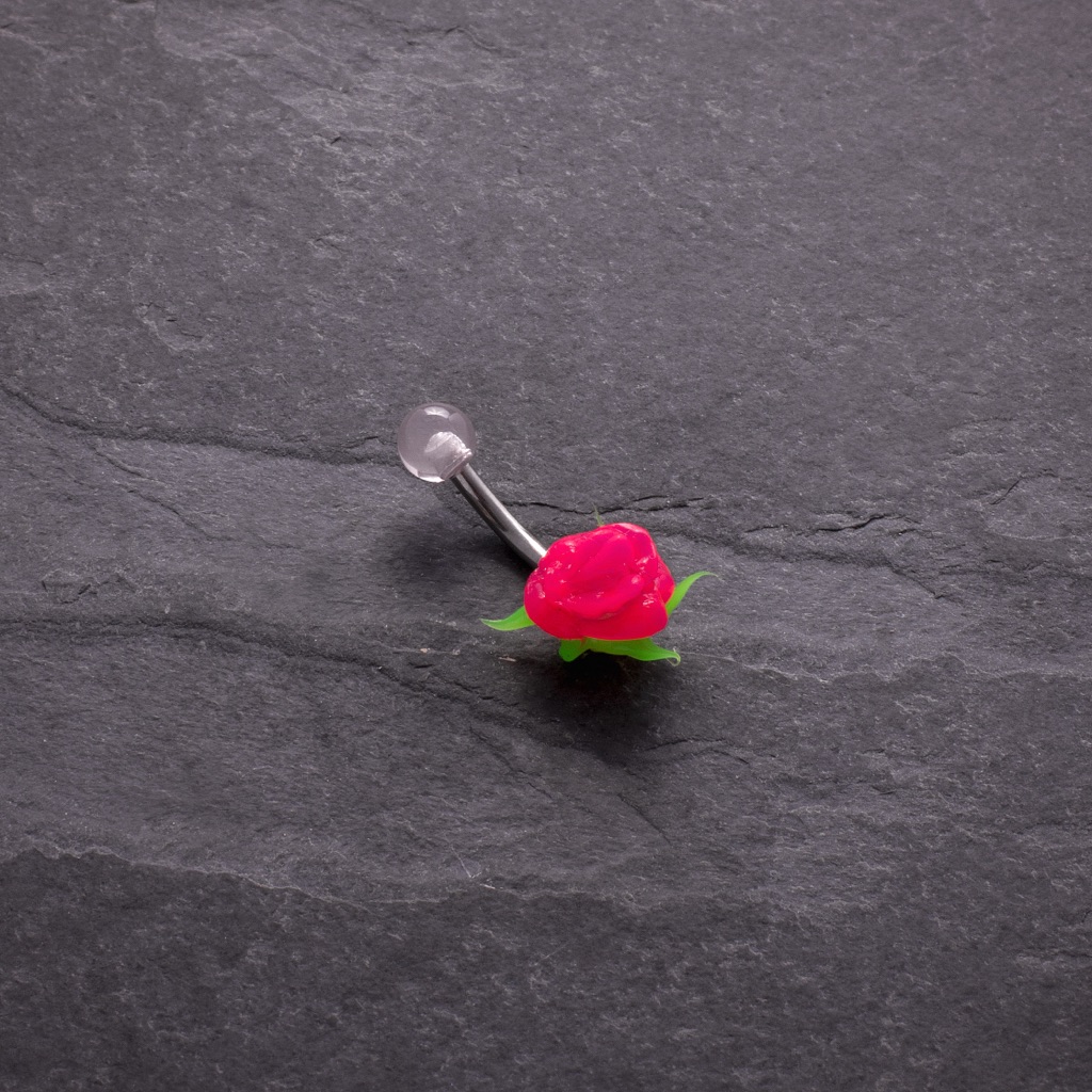 Surgical Grade Stainless Steel Naval Barbell With Silicone Pink Rose Surgical Grade Stainless Steel Naval Barbell With Silicone Pink Rose